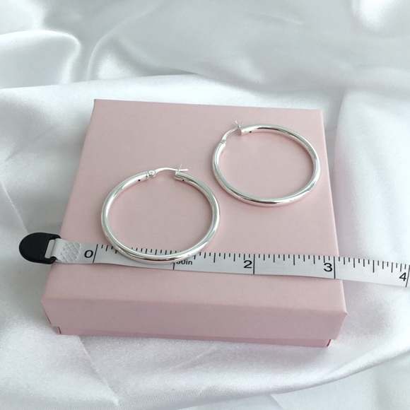 Sterling 3mm Round Tube Hoop Earrings - Picture 5 of 16